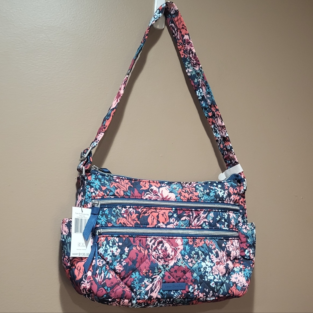Vera Bradley Triple Zip Shoulder Bag, Cabbage Rose Cabernet - Picture 3 of 6